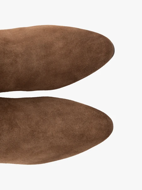 Brown suede knee boots with block heel