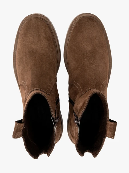 Braune Velours-Damenstiefel mit flacher Sohle
