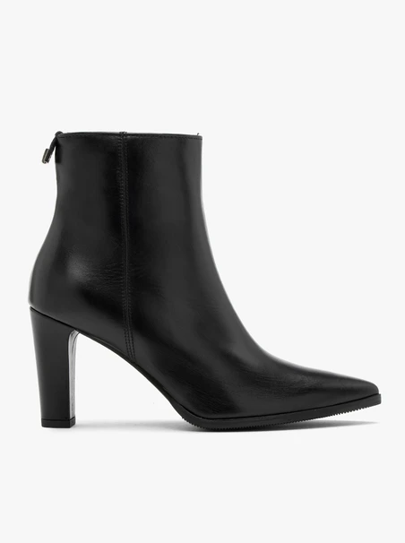 Schwarze Stiefel aus Vollnarbenleder mit klobigem Stilettoabsatz