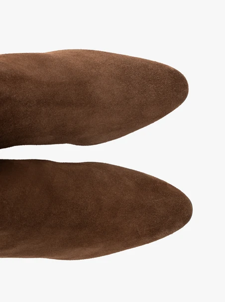 Brown suede boots on a block heel