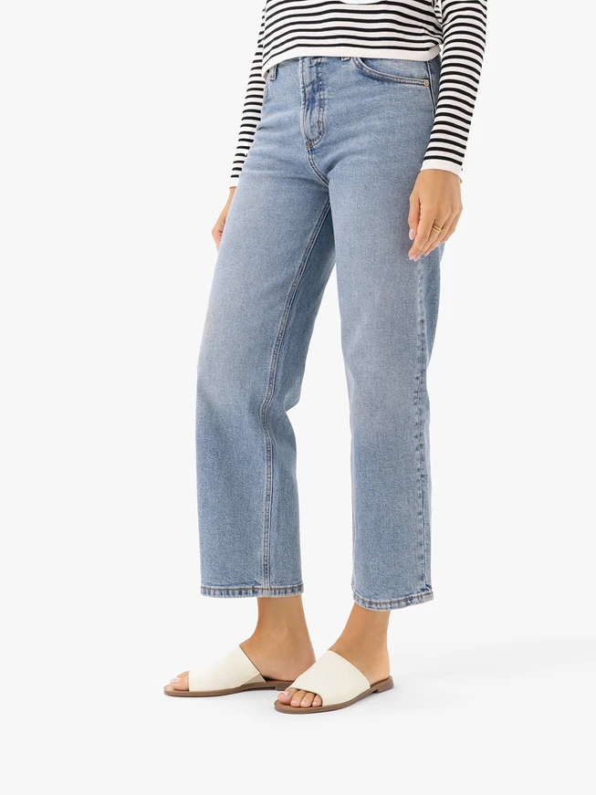 White women’s slides on a flat sole
