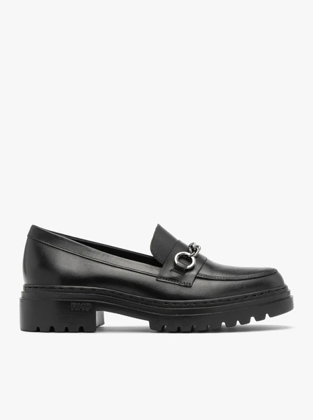 Black loafers with chain on the upper