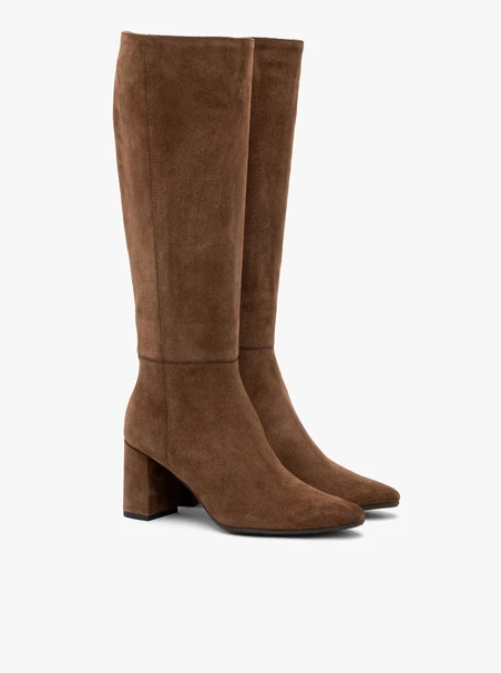 Brown suede boots on a block heel