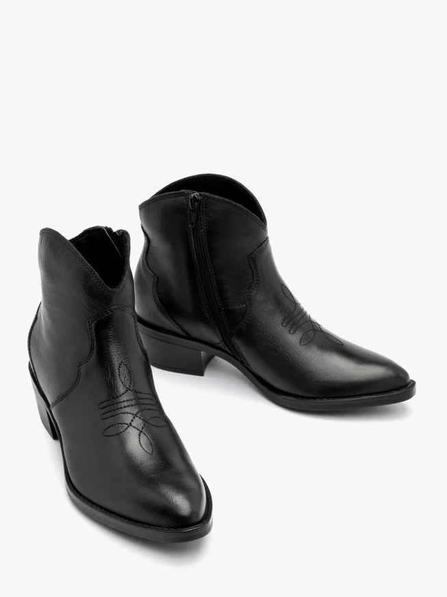 Black cowboy ankle boots with decorative embroidery