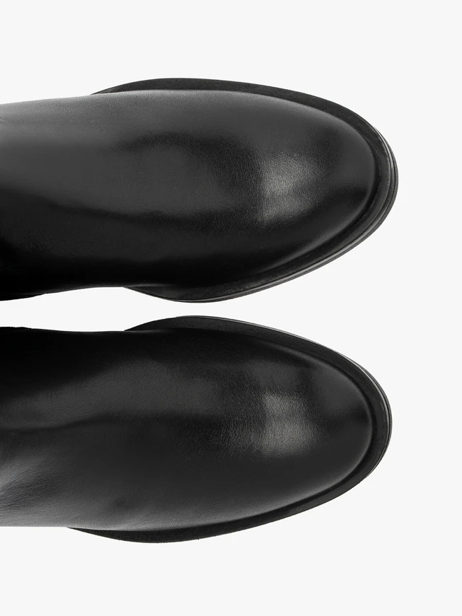 Schwarze Damenstiefel mit Gummieinsatz im Schaft