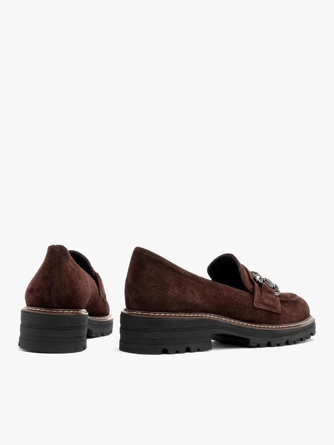 Burgundy loafers with ornament on upper