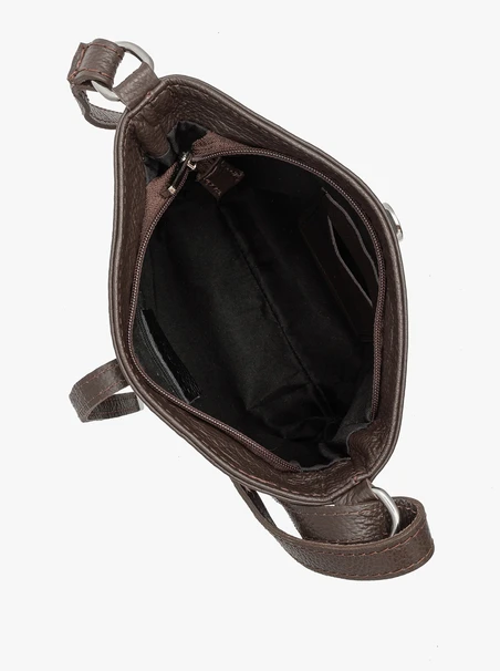Dark brown crossbody bag with decorative clasp