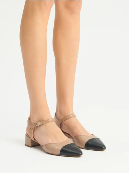 Beige-black slingback pumps
