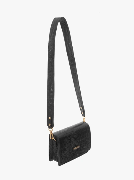 Elegant black handbag with animal pattern