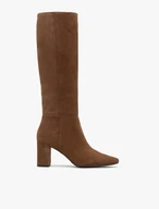 Braune Velourslederstiefel mit Stilettoabsatz