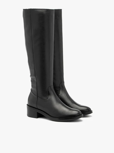 Schwarze Damenstiefel mit Gummieinsatz im Schaft