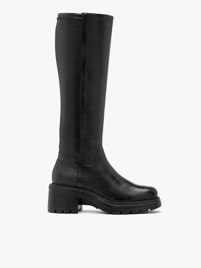 Schwarze Damenstiefel mit Gummizug und festem Boden