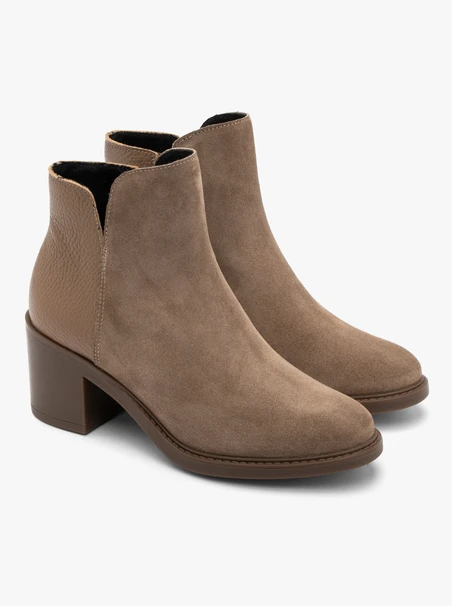 Sand ankle boots with mixed-leather detailing