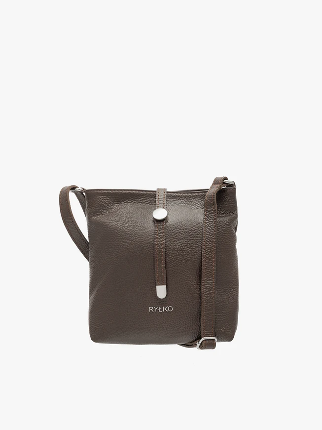 Dark brown crossbody bag with decorative clasp