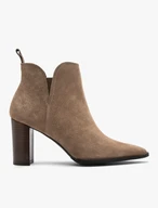 Sand block-heel ankle boots with ankle cutout