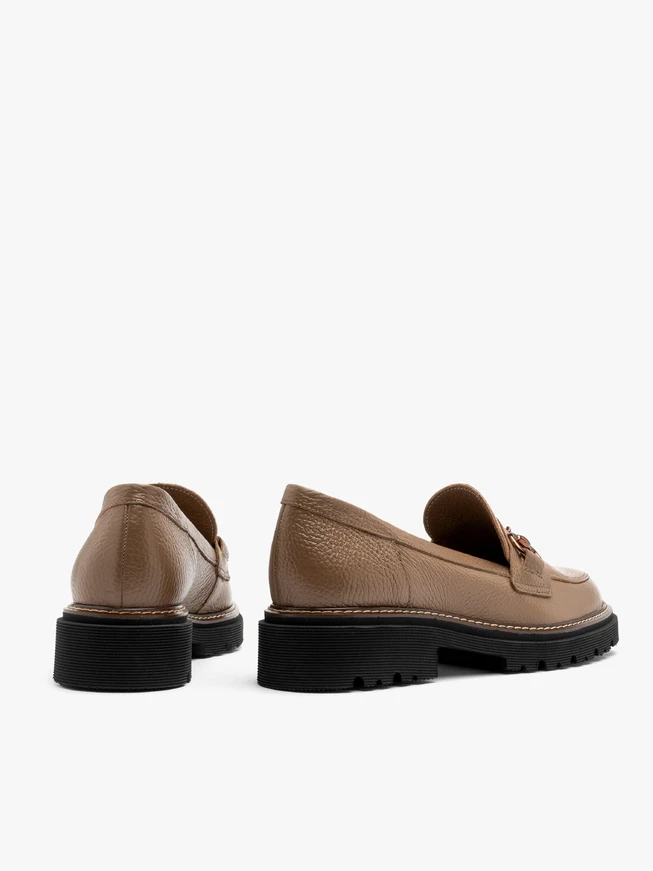 Coffee-colored women’s loafers with ornament