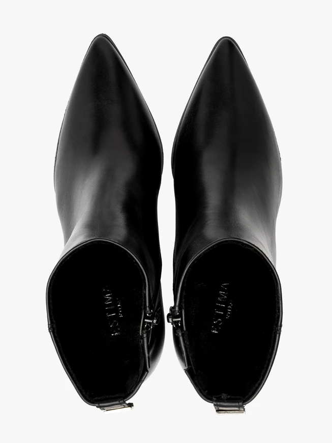 Schwarze Stiefel aus Vollnarbenleder mit klobigem Stilettoabsatz