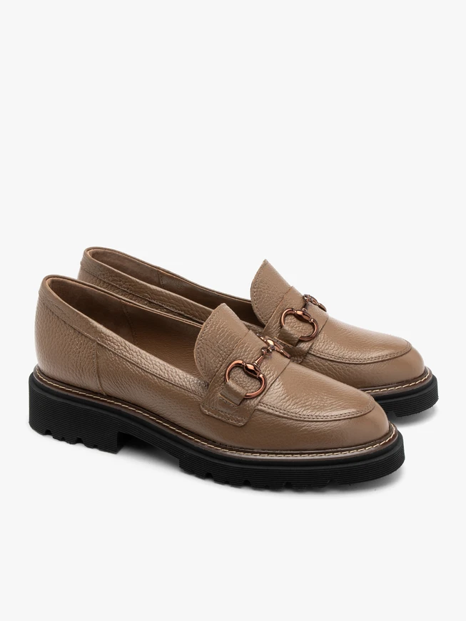 Coffee-colored women’s loafers with ornament