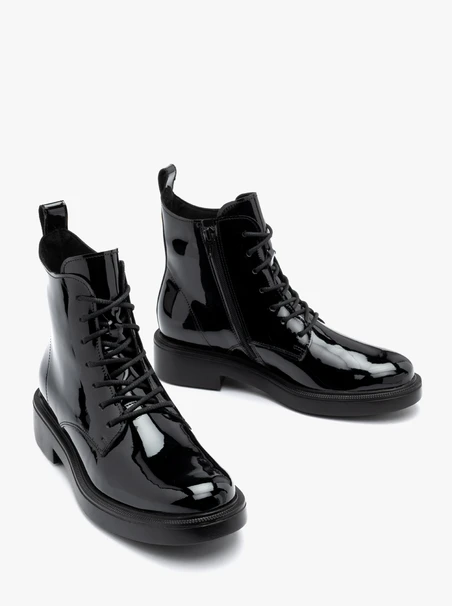 Patent women’s lace-up boots with lightweight sole
