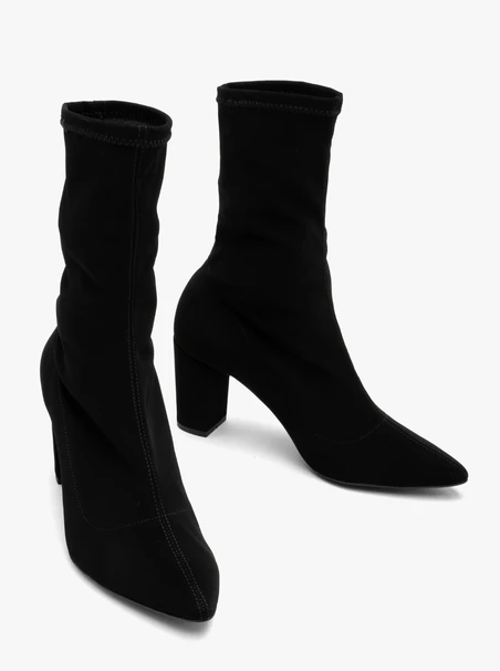 Stretch block-heel ankle boots with pointed toe