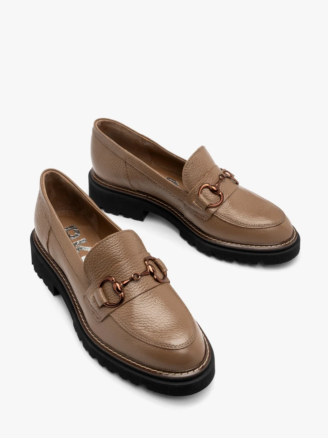 Coffee-colored women’s loafers with ornament