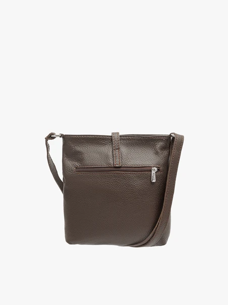 Dark brown crossbody bag with decorative clasp