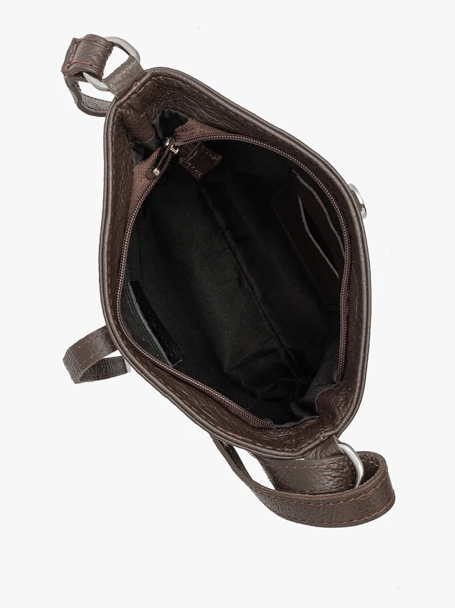Dark brown crossbody bag with decorative clasp