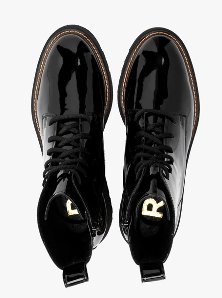 Patent women’s boots with lug sole