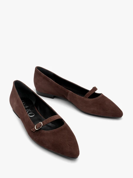 Brown pointed-toe ballerinas with strap