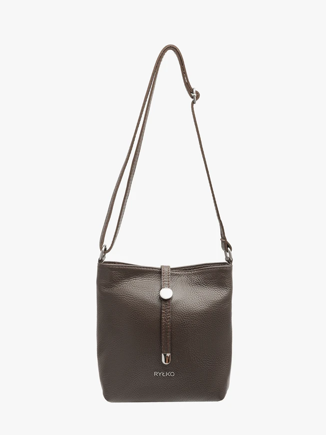 Dark brown crossbody bag with decorative clasp