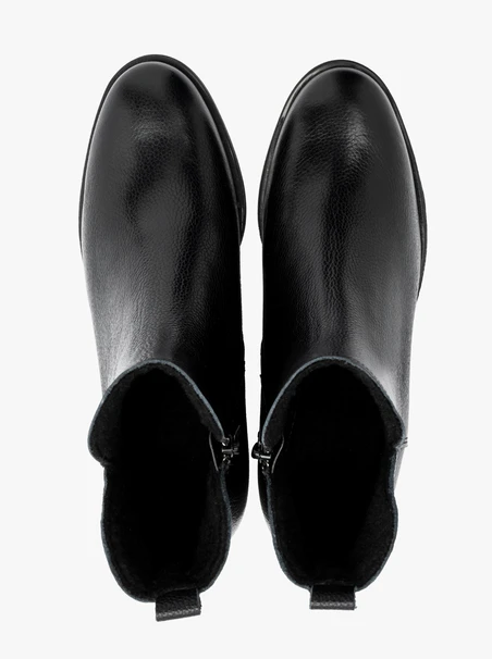 Black women’s ankle boots with decorative upper