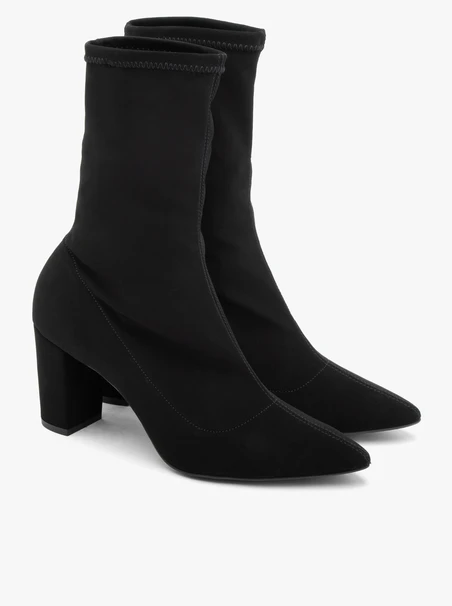 Stretch block-heel ankle boots with pointed toe