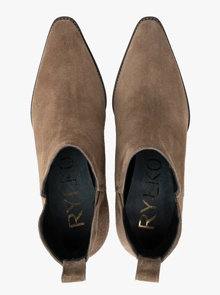 Sand block-heel ankle boots with ankle cutout