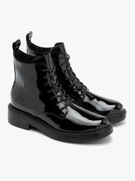Patent women’s lace-up boots with lightweight sole