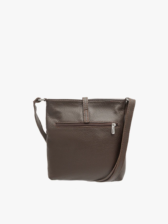 Dark brown crossbody bag with decorative clasp