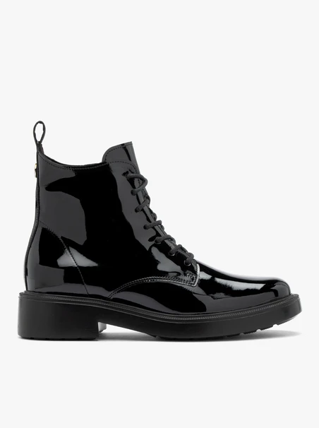 Patent women’s lace-up boots with lightweight sole