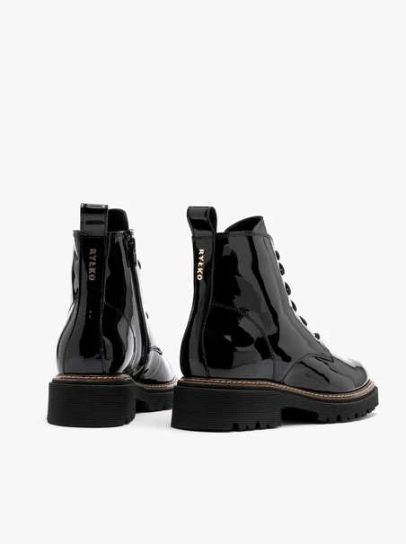 Patent women’s boots with lug sole
