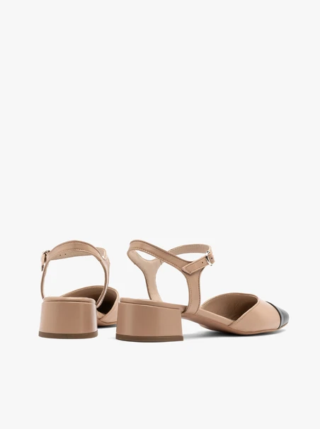 Beige-black slingback pumps