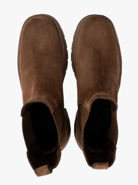 Braune Velours-Pantoffelstiefel für Frauen mit festem Boden