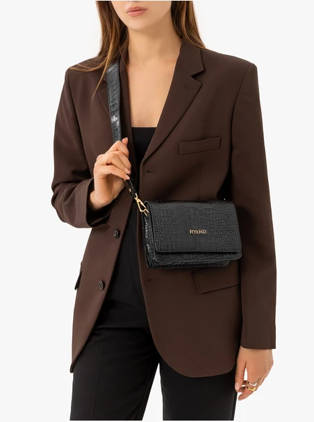 Elegante schwarze Handtasche mit Tiermuster