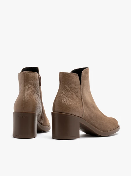 Sand ankle boots with mixed-leather detailing