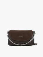 Braune kombinierte Lederhandtasche mit Kette