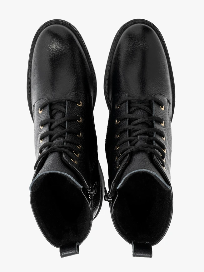 Schwarze Schnürstiefel für Damen mit goldenen Ösen