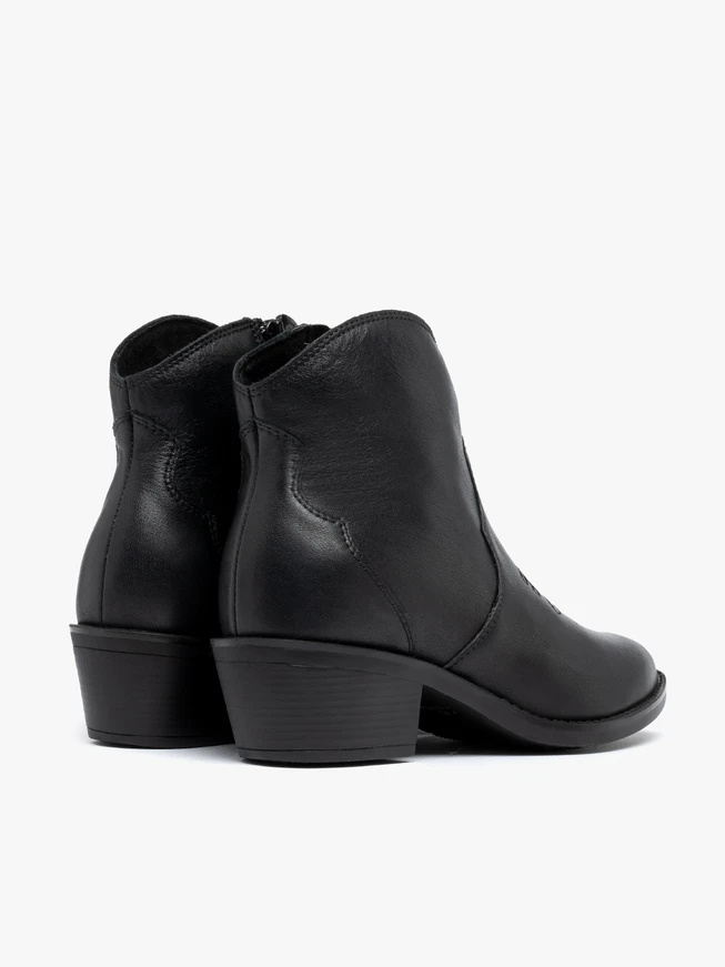 Black cowboy ankle boots with decorative embroidery