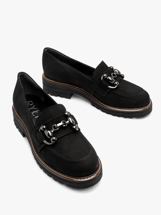 Black nubuck loafers with ornament