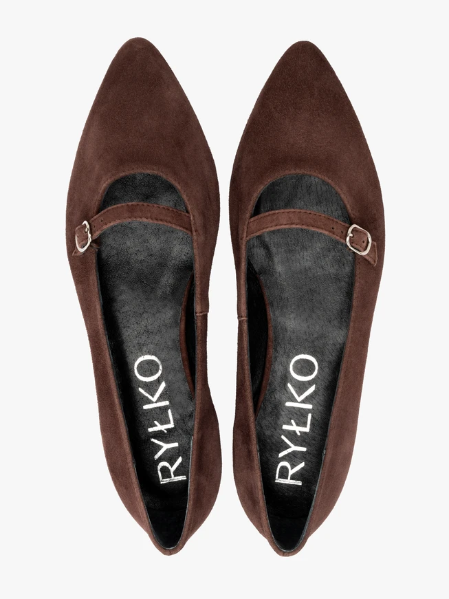 Brown pointed-toe ballerinas with strap
