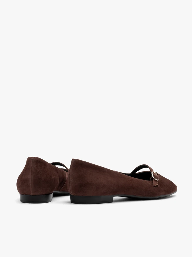 Brown pointed-toe ballerinas with strap