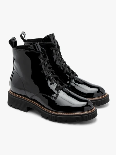Patent women’s boots with lug sole