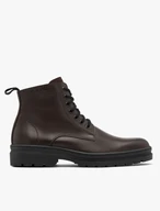 Dark brown men’s boots with logo on upper
