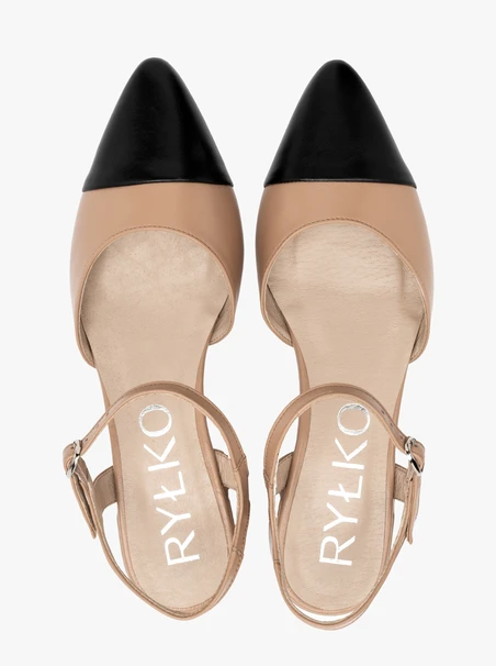 Beige-black slingback pumps